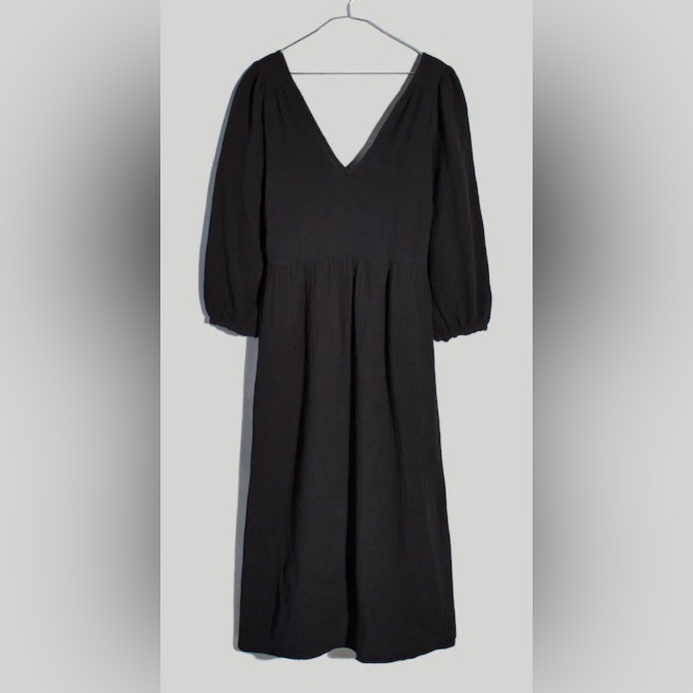 Madewell Black light spun V-Neck Midi‎ Dress gauze XS